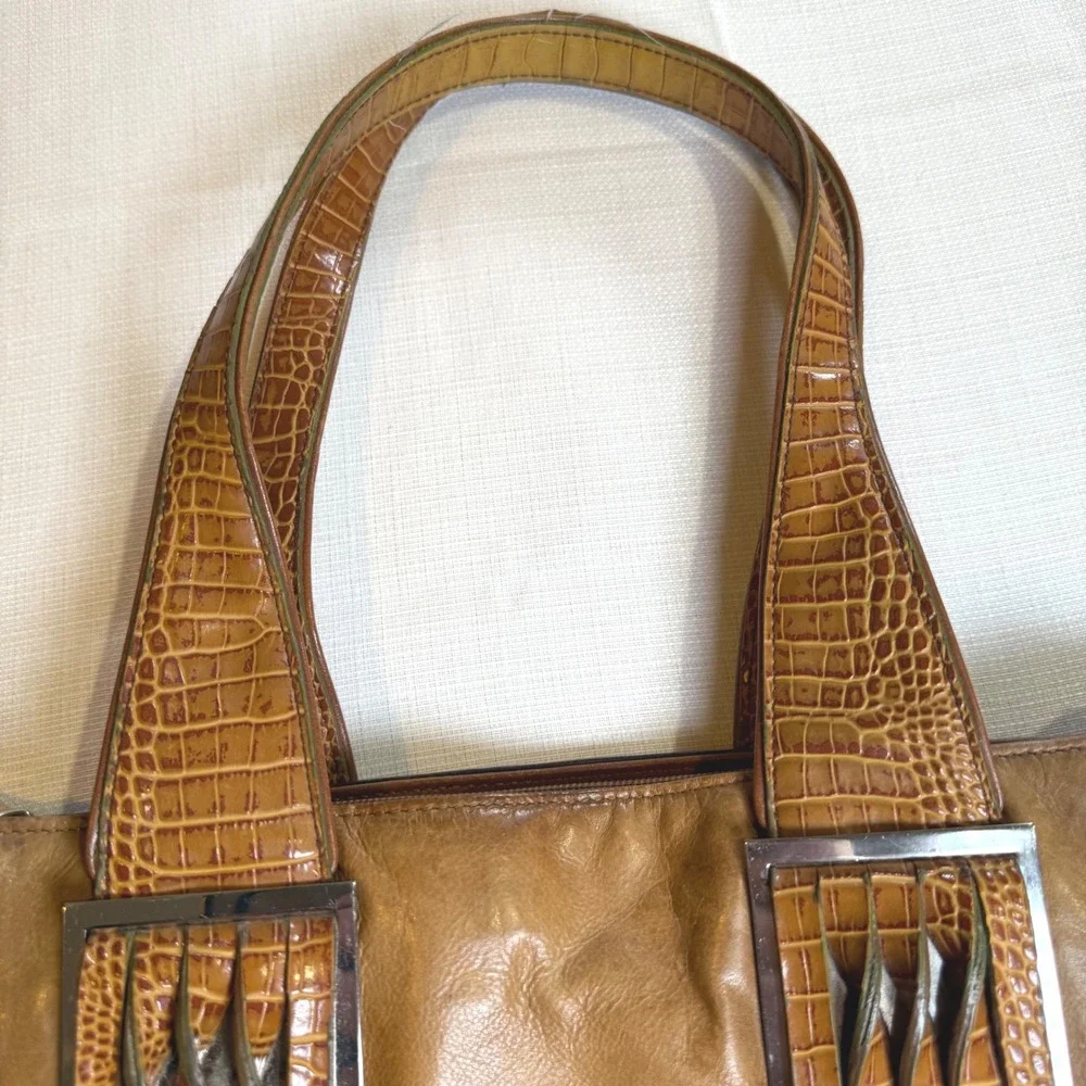 M.C. Vintage‎ Tan Leather Tote Bag Croc Embossed Shoulder Bag Cognac
